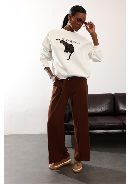 Kahverengi Beli Lastikli Kırışmaz Rahat Pantolon 70858