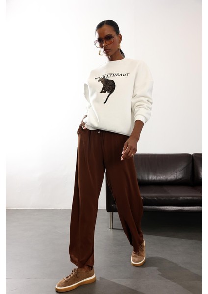 Kahverengi Beli Lastikli Kırışmaz Rahat Pantolon 70858 modelleri