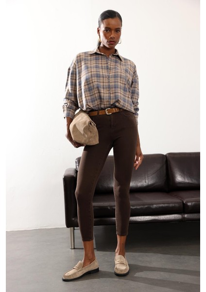 Kahverengi Ithal Full Likra Toparlayan Skinny Jean 7277