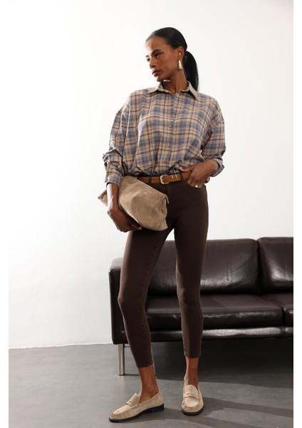 Kahverengi Ithal Full Likra Toparlayan Skinny Jean 7277 modelleri