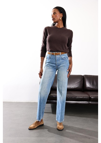 Mavi Yüksek Bel Relaxed Jean fiyatları