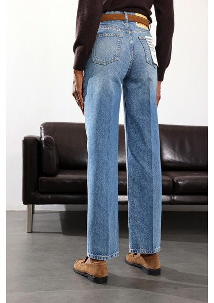 Mavi Yüksek Bel Relaxed Jean