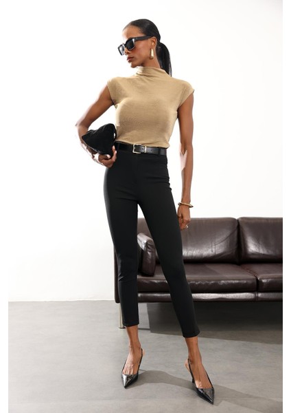 Siyah Likralı Cigarette Kumaş Pantolon 9045