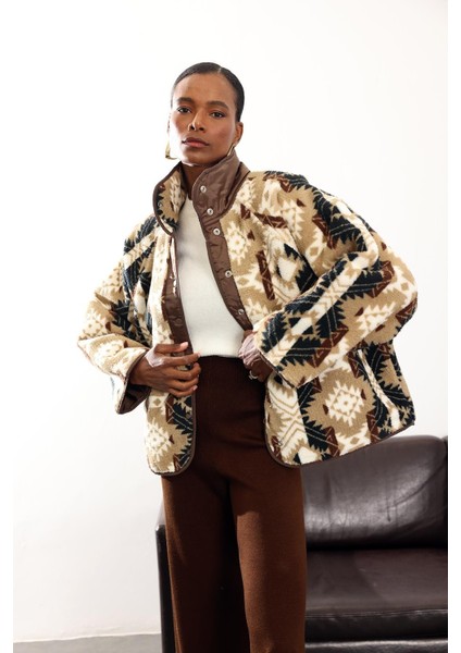 Kahverengi Çift Taraflı Şişme Polar Mont 01304