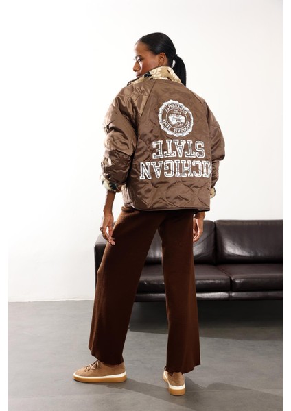 Kahverengi Çift Taraflı Şişme Polar Mont 01304 fiyatları