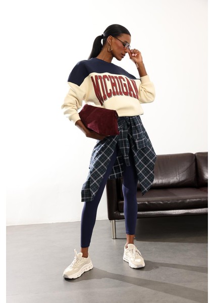 Bej Üç Renk Geçişli Şardonlu Sweatshirt 01194 fiyatları