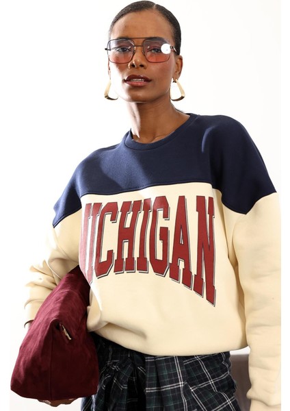 Bej Üç Renk Geçişli Şardonlu Sweatshirt 01194 modelleri