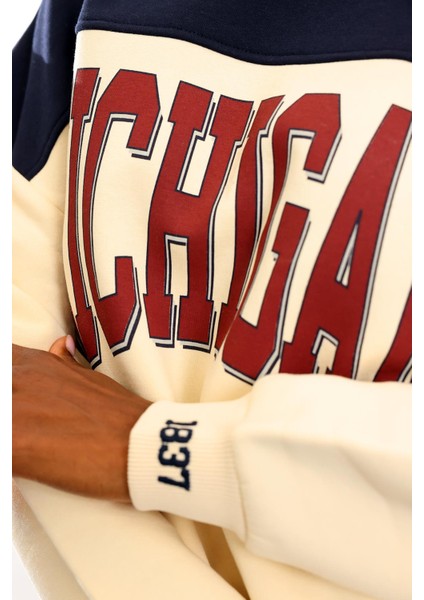 Bej Üç Renk Geçişli Şardonlu Sweatshirt 01194