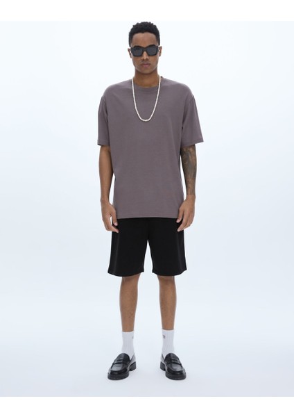 Kısa Kollu Sıfır Yaka Relaxed Mor T-Shırt