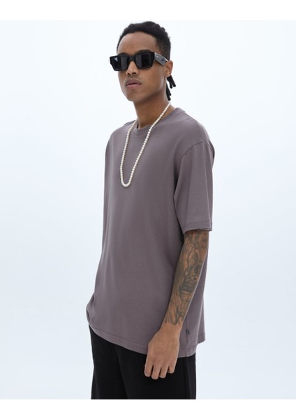 Kısa Kollu Sıfır Yaka Relaxed Mor T-Shırt fırsatları