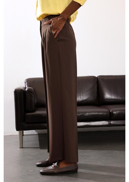 Kahverengi Gold Düğmeli Palazzo Pantolon 4386 fırsatları