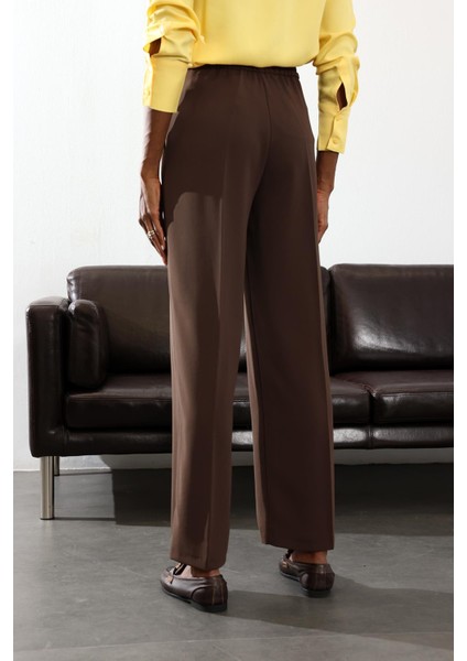 Kahverengi Gold Düğmeli Palazzo Pantolon 4386 indirimleri