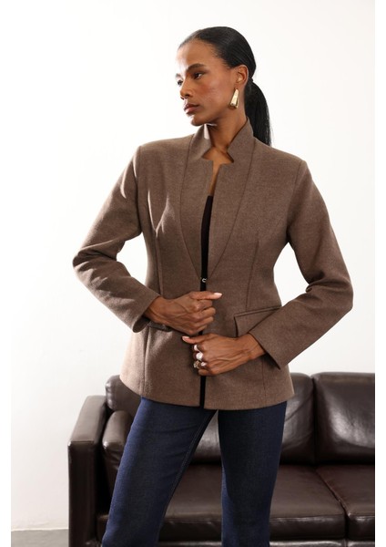 Kahverengi Yün Dokulu Binici Blazer Ceket 358002 modelleri