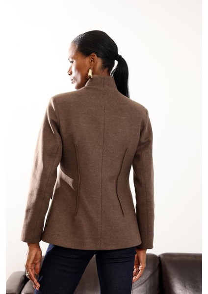 Kahverengi Yün Dokulu Binici Blazer Ceket 358002
