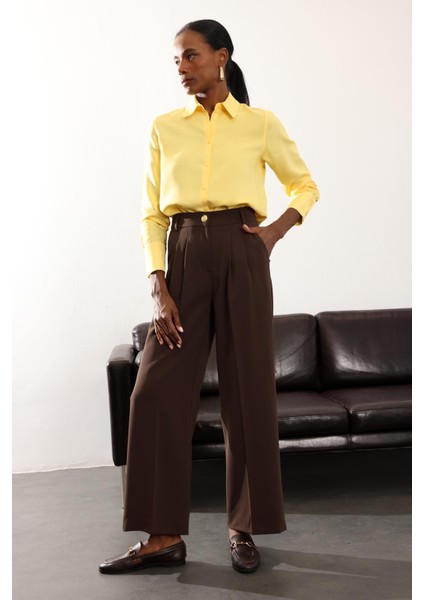 Kahverengi Gold Düğmeli Palazzo Pantolon 4386 fiyatları