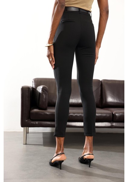 Siyah Likralı Cigarette Kumaş Pantolon 9045