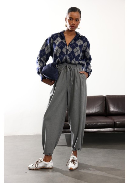 Gri Beli Lastikli Kumaş Pantolon 2006