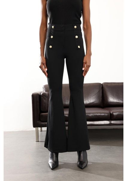 Siyah Likralı Ispanyol Kumaş Pantolon 9027 modelleri