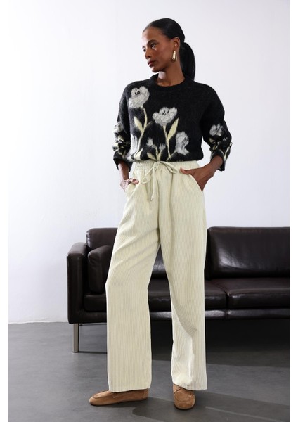 Ekru Beli Lastikli Kadife Pantolon 71211