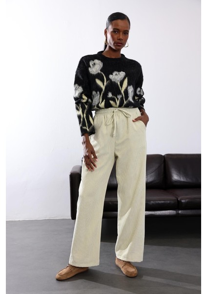 Ekru Beli Lastikli Kadife Pantolon 71211 modelleri