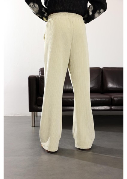 Ekru Beli Lastikli Kadife Pantolon 71211 fırsatları