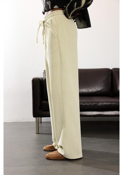 Ekru Beli Lastikli Kadife Pantolon 71211 indirimleri