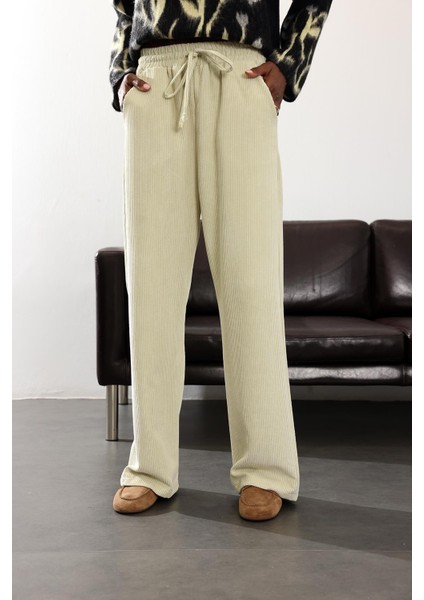 Ekru Beli Lastikli Kadife Pantolon 71211