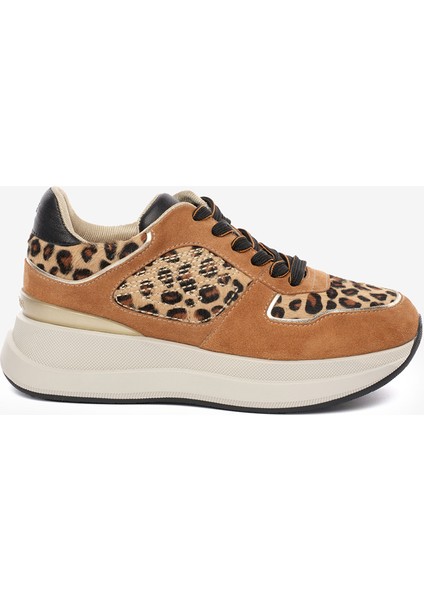 Kadın Taba Leopar Hakiki Deri Spor Ayakkabı 5K2SA34413