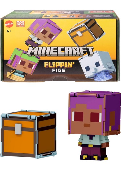 Minecraft Dönüşen Figürler 2&apos;li Paket, Dinamik Oyun Için 2&apos;si 1 Arada, 9 Cm, Büyük Kafalı 2 Aksiyon Figürü, Efe/sailboat ve /treasure Chest, JCY31