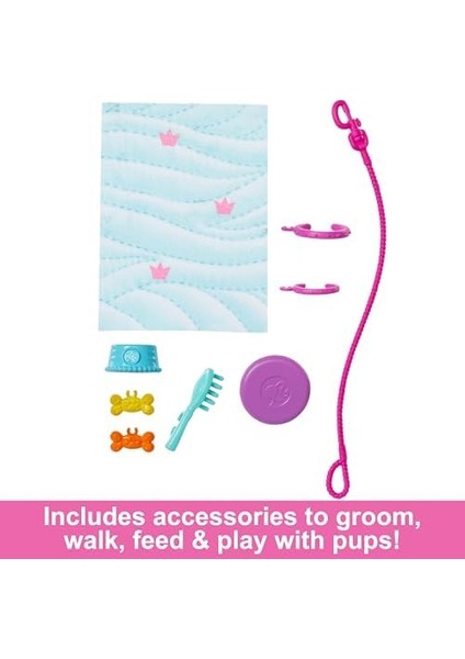 2 Oyuncak Köpek ve Aksesuarlarıyla Bebek, Tekerlekleri Dönen Yürüteçli Köpekçik, 10&apos;dan Fazla Parçalı Set, HTK37 fiyatları