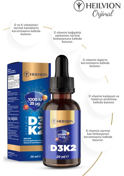 D3 K2 Vitamini 20 ml (400 Damla ) 1000 Iu D3 , 25 Mcg K2 Vitamini fiyatları