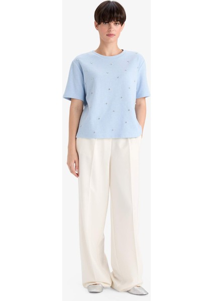 Regular Fit Bisiklet Yaka Kısa Kollu Tişört D8719AX25WN fiyatları