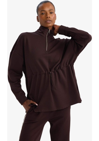 Long Fit Dik Yaka Beli Lastikli Yarım Fermuarlı Modal Sporcu Sweatshirt G4367AX25WN modelleri