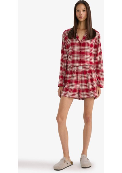 Regular Fit Flanel Kareli Şort Pijama Altı-Fall in Love F3675AX25WN
