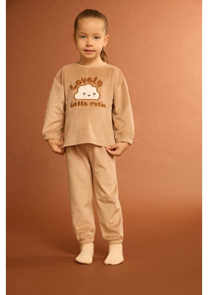 Kız Bebek Pijama Takımı Bulut Baskılı Uzun Kollu Welsoft Pelüş Üst Uzun Alt G1527A525WN