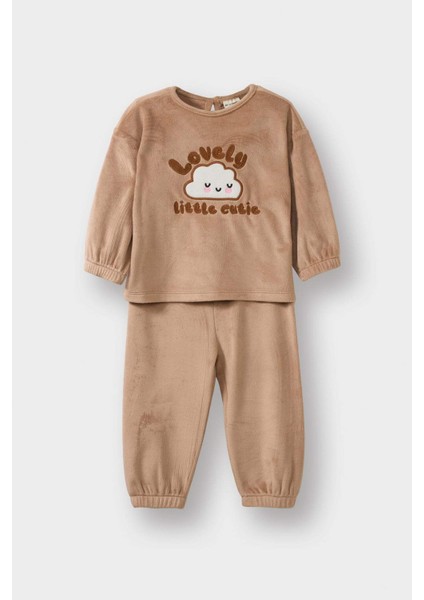 Kız Bebek Pijama Takımı Bulut Baskılı Uzun Kollu Welsoft Pelüş Üst Uzun Alt G1527A525WN modelleri