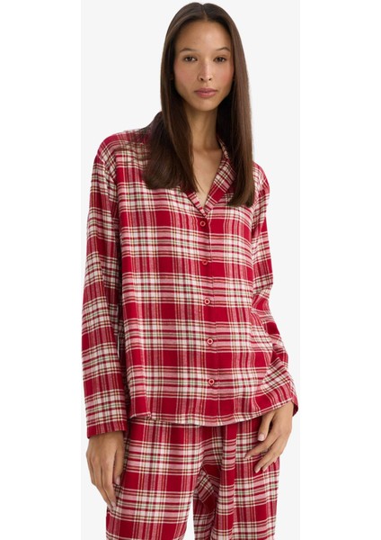 Regular Fit Flanel Kareli Uzun Kollu Pijama Üstü-Fall in Love F3676AX25WN