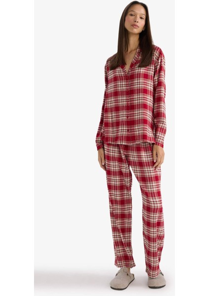 Regular Fit Flanel Kareli Uzun Kollu Pijama Üstü-Fall in Love F3676AX25WN fiyatları