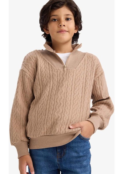 Erkek Çocuk Yarım Fermuarlı İçi Yumuşak Tüylü Sweatshirt G3674A825CW