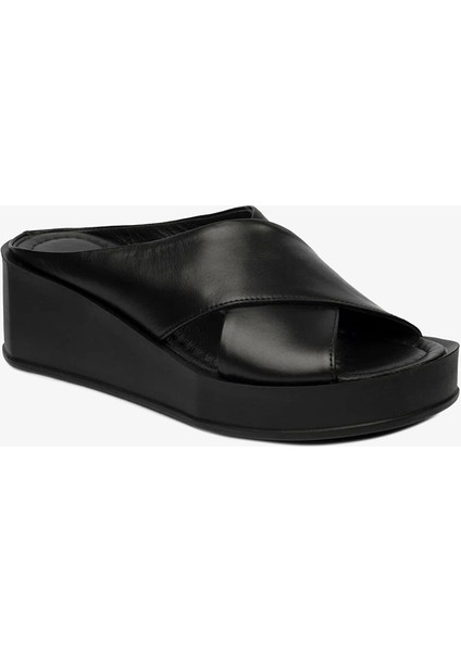 Kadın Siyah Hakiki Deri Topuklu Terlik 4Y2CT59018