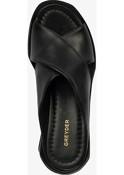 Kadın Siyah Hakiki Deri Topuklu Terlik 4Y2CT59018