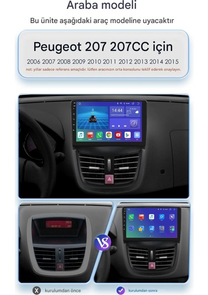 Peugeot 207 4gb Ram 64GB Depolama 9 Inç Wifi Gps Kablosuz Carplay Kamera Multimedya Navigasyon - 2009-2013 fırsatları
