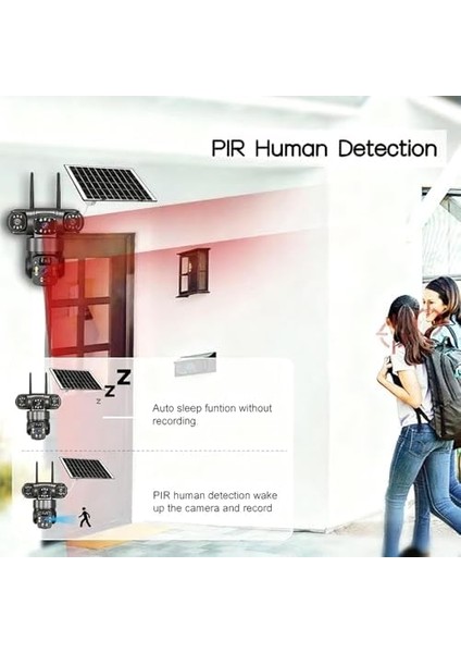 Çift Lens Güneş Enerjili Açık Güvenlik Kamerası 2k Kablosuz Gözetim Kamerası 355 Derece Yatay 90 Derece Dikey Dönüş Hareket Algılama IP66 Su Geçirmez Tf Kart Depolama (Siyah) modelleri