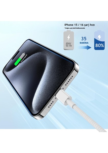 Type C-C, Örgülü, Güçlendirilmiş Boyun, 60WATT Pd Hızlı Şarj Kablosu, iPhone 15/16 ve Android Için fırsatları