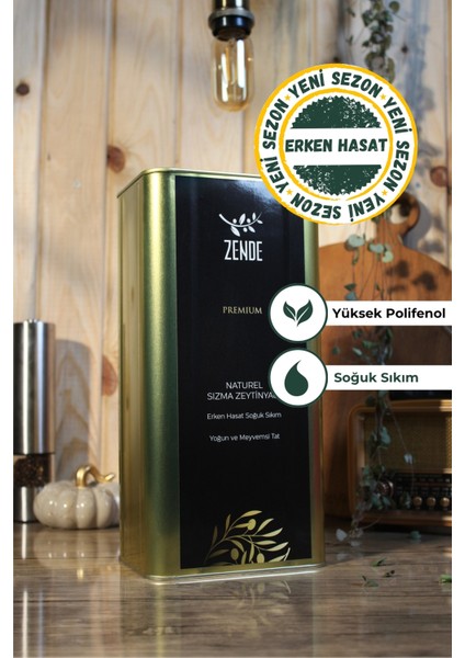 Premium Yüksek Polifenol 5 L Erken Hasat Soğuk Sıkım Natürel Sızma Zeytinyağı