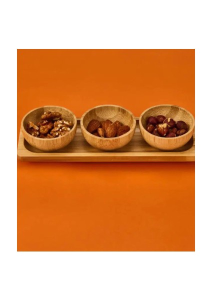 3'lü Bambu Çerezlik Sunumluk Kase