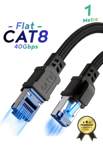 Cat8 Ethernet Kablosu Premium Örgülü Lan Kablo 40GBPS 2000MHZ Internet Kablosu Masaüstü Pc, Gaming Laptop, Ps5/4, Xbox