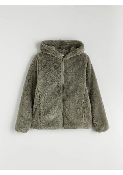 Kapüşonlu Pelüş Kız Çocuk Fermuarlı Sweatshirt (W5)