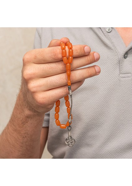 Gümüş Kazaz Püsküllü Kapsül Kesim Turuncu Sıkma Kehribar Tesbih fiyatları