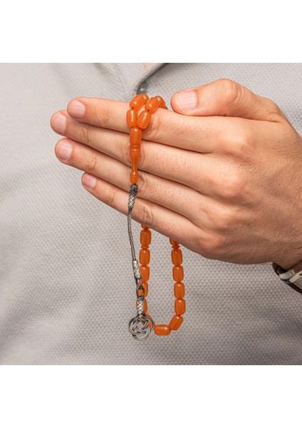 Gümüş Kazaz Püsküllü Kapsül Kesim Turuncu Sıkma Kehribar Tesbih fırsatları